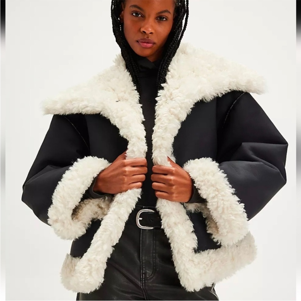 Free People Black and Cream Teddy Jacket - Picture 2 of 11